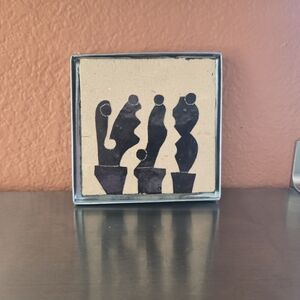 Cactus - Moroccan Zellige Art, Painted Clay Tile With Metal Frame (Small Art)